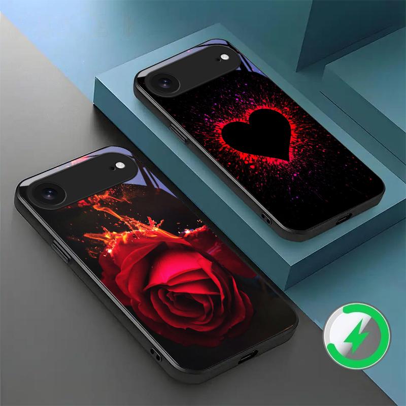 Brilliant Flame Rose Suitable For iPhone 17 Pro Max 16E 15 Pro 14 13 Plus 12 mini 11 16 Air 17Pro magnetism Glass Phone Case