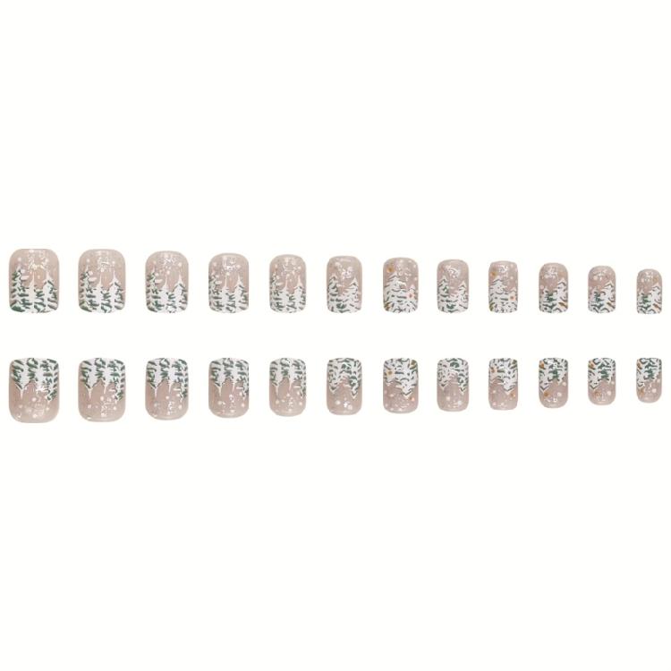 24 Pcs/Set Christmas Tree Artificial Nail False Nail French Snowflake Full Cover Stick on Nail Press On Nail