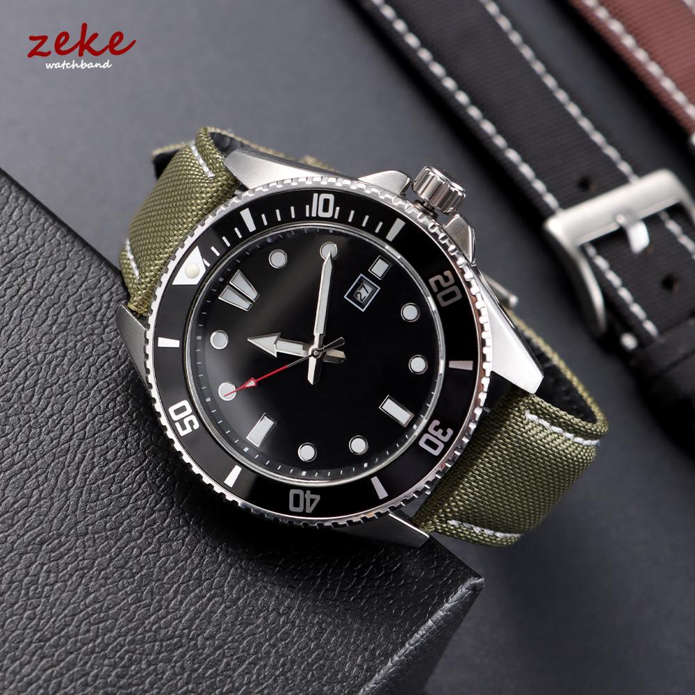 Correa de Reloj de Lona 22mm 24mm Correa de Reloj de Nylon y Cuero Impermeable para Seiko para Omega Pulsera Deportiva Cinturón con Costura Hecha a Mano