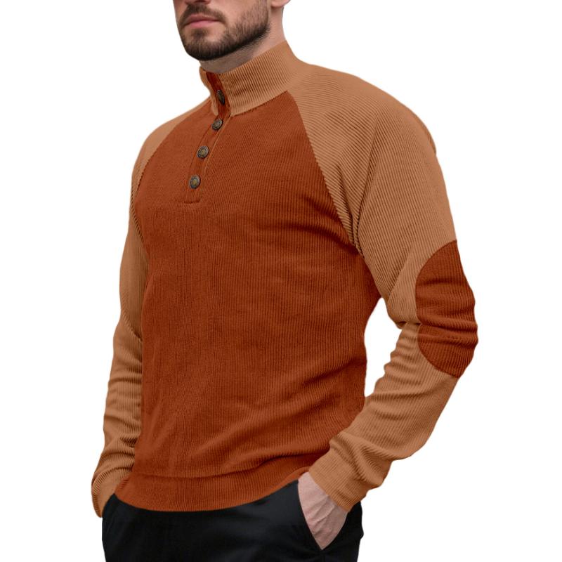 Spring and Autumn Men's Outdoor Raglan Sleeve Casual Stand Collar Loose Corduroy Long Sleeve Sweatshirt