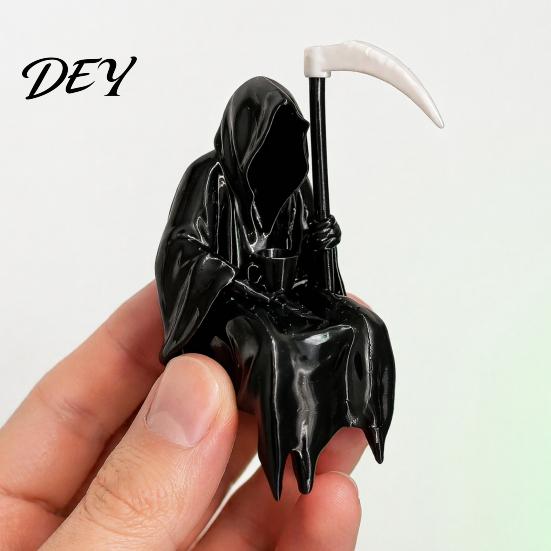 Gotische Schreibtischornamente 3D-gedruckte Sensenmann-Statue mit Kaffee & Sense, Dunkle Stil-Raumakzente Dekor, Einzigartige Kunstfigur für Zuhause Büro Bücherregal