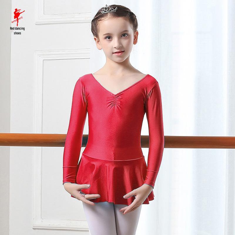 Rotes Ballett-Kostüm für Kinder mit Spandex-Ärmeln - Trikot-Stil Rock 5109