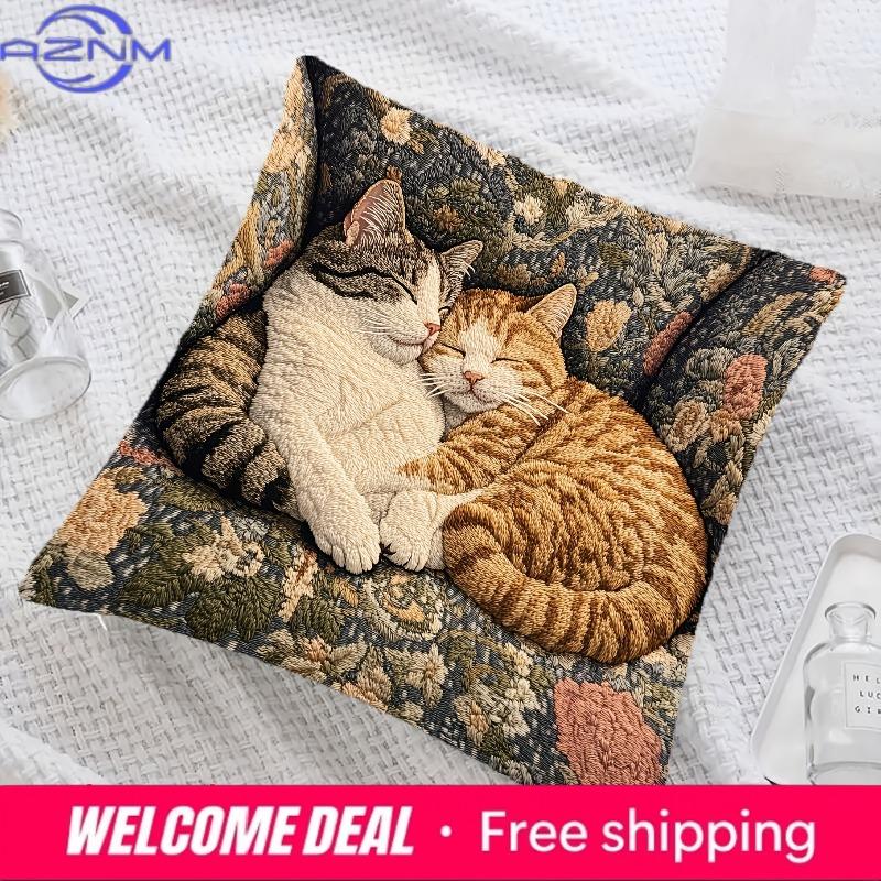 Cozy CatPrint Pillowcase Embrace Serenity with These Sleeping Kitties Sofa Cushion Cover Home Decoration D Printing