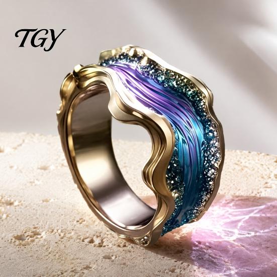 Lightweight Resin Ring Wave for Women, Ocean Inspired Chunky Statement Ring, Non Jewelry Tarnish Open Adjustable Fashion Summer Vacation Beach