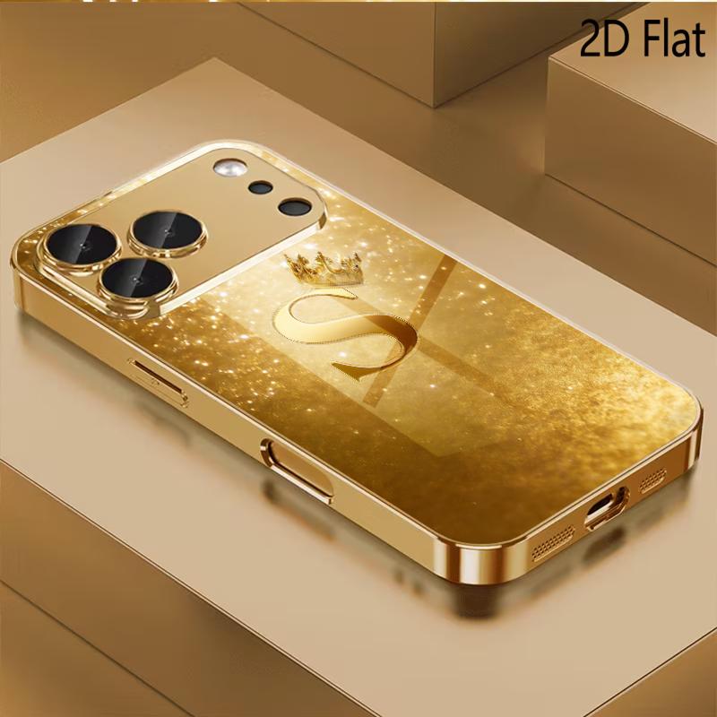 Crown S Patterned Tempered Glass Design for iPhone16 17 ProMax 1514 1312 11ProMax Phone Case Camera Cover Shockproof Hard Back