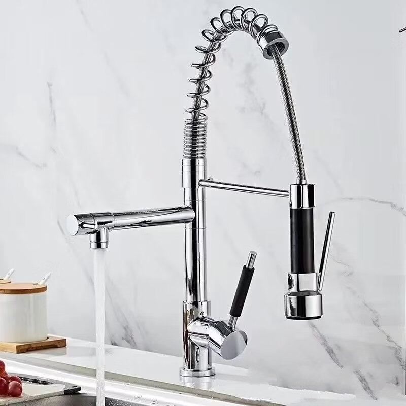 TLXT Stainless Steel Pull-Out Spring Kitchen Faucet