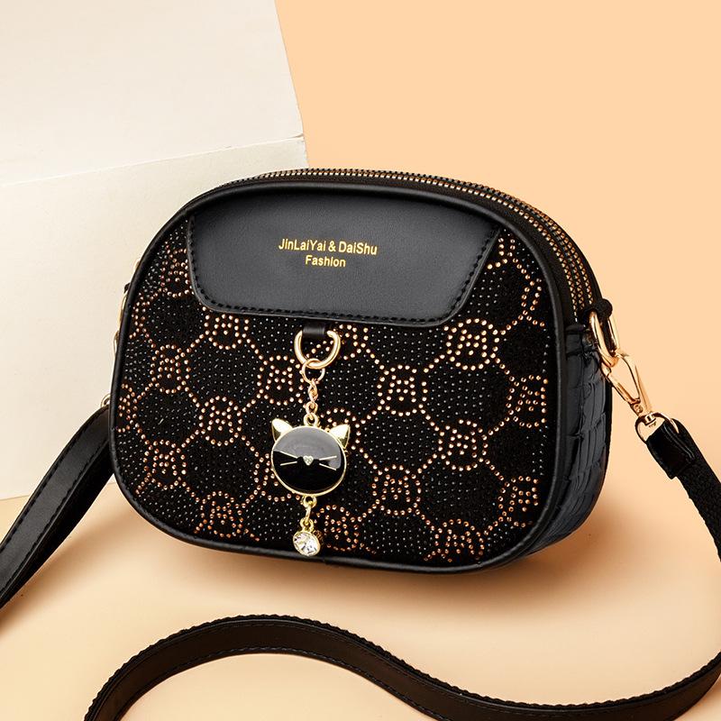 Mobile Phone Bag Multi-layer Soft Leather Fashionable Crossbody Bag Small Round Bag Soft Leather Single-shoulder Bag