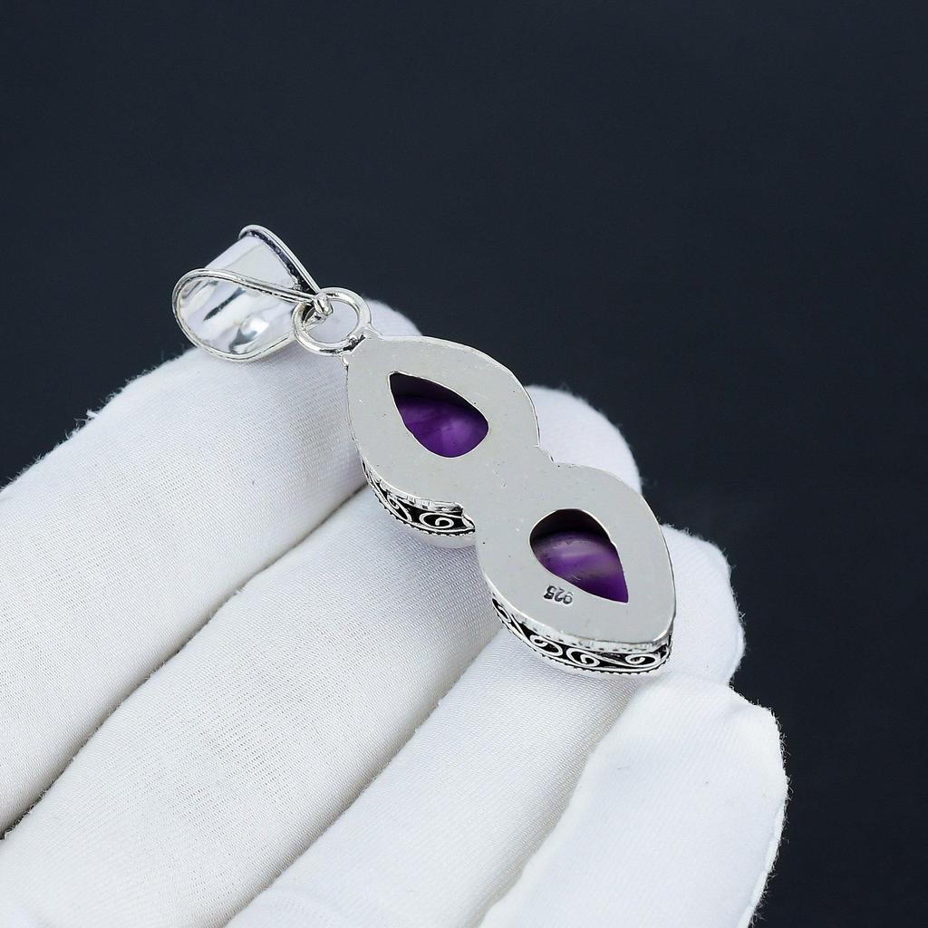 Natural Amethsyt Birthstone Silver Pendant in 925 Sterling Silver - Handmade Pear Design, Everyday Wear Jewelry Party Wear Gift