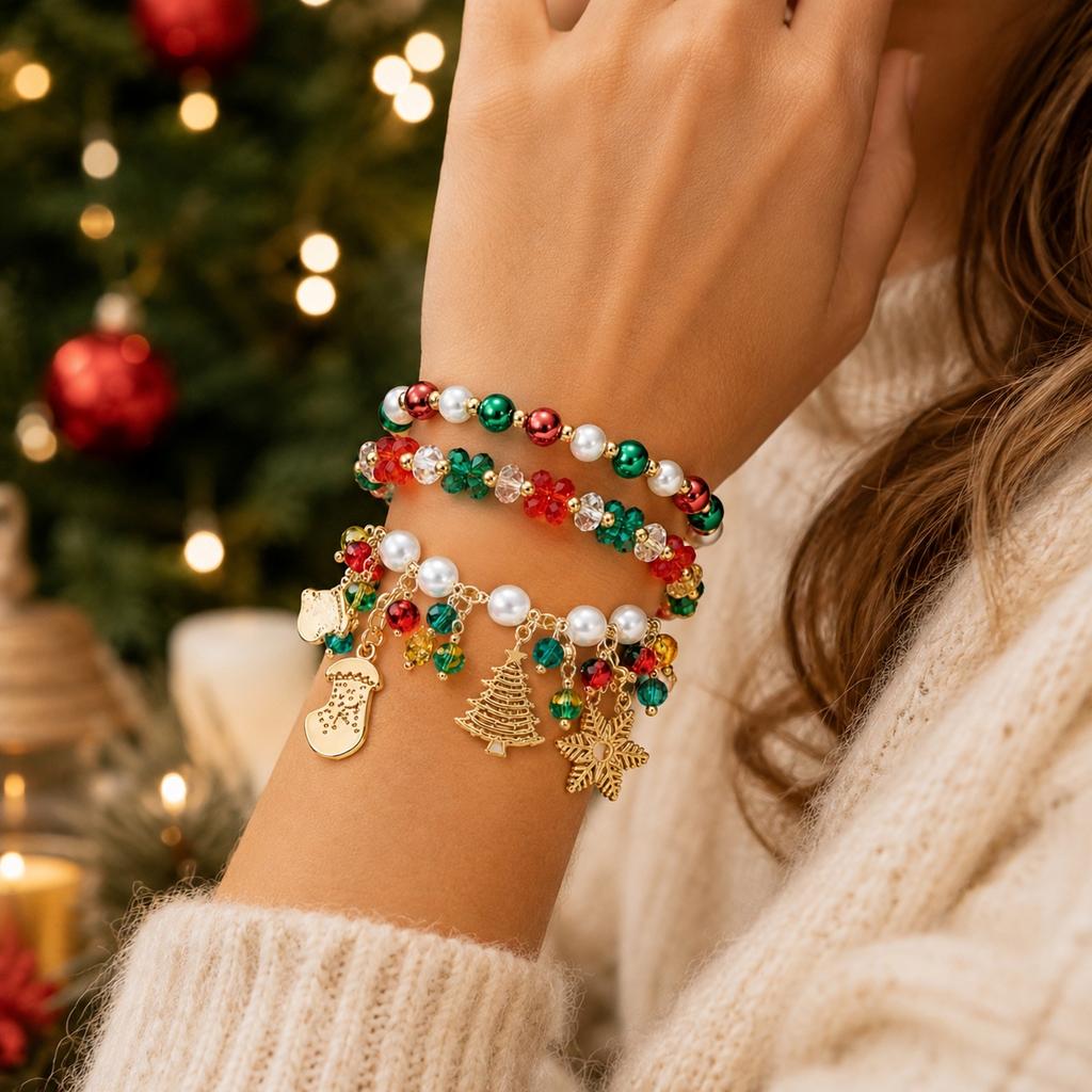 Christmas Bracelet Set for Women with Beaded Bracelets Set