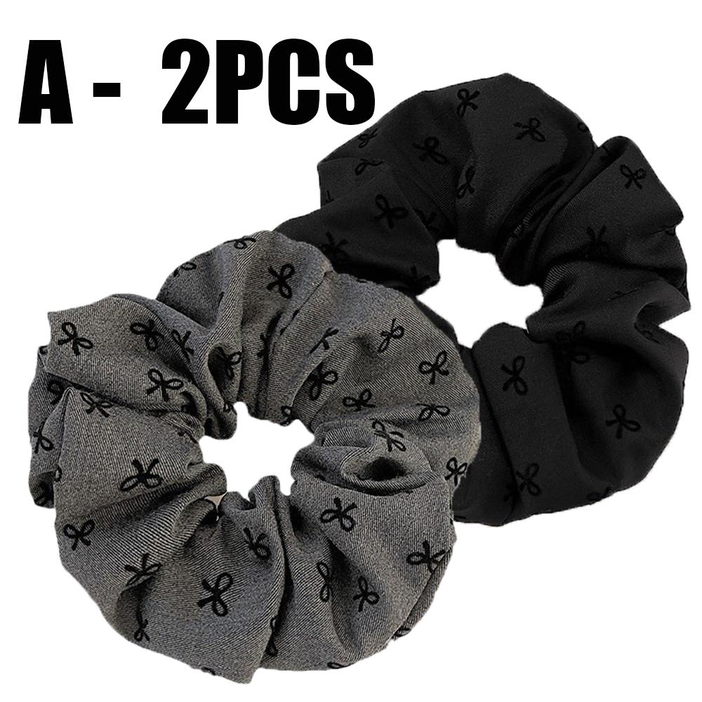 1/2PCS Polka Dot Hair Ties Rope Women Large Size Heart Bowknot Printed Scrunchies Grey Black Hairband Ponytail Holder Headwear