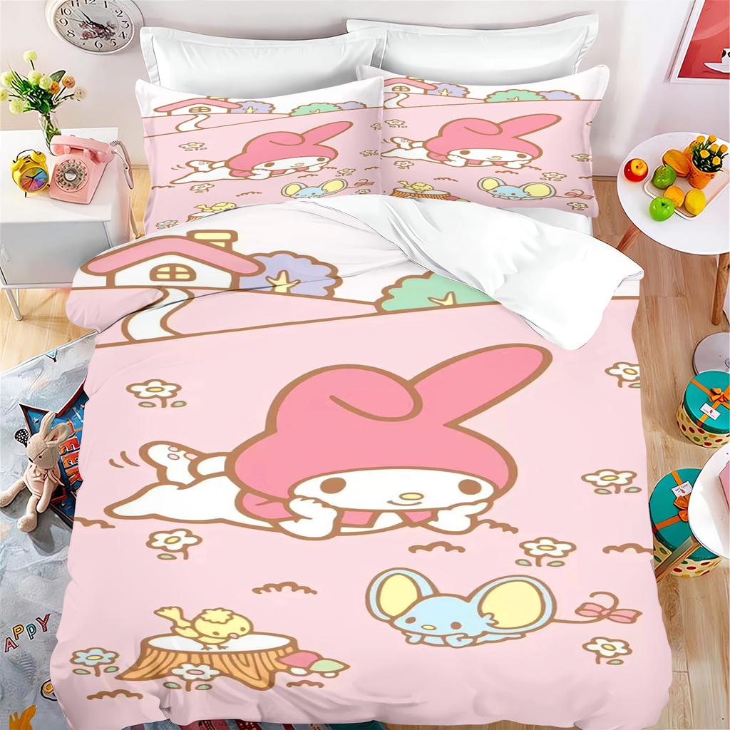 MINISO Cartoon Quilt Cover My Melody for Boys and Girls Sanrio Double Duvet 3Pcs Printing Home Bedding Custom Made Set King Size