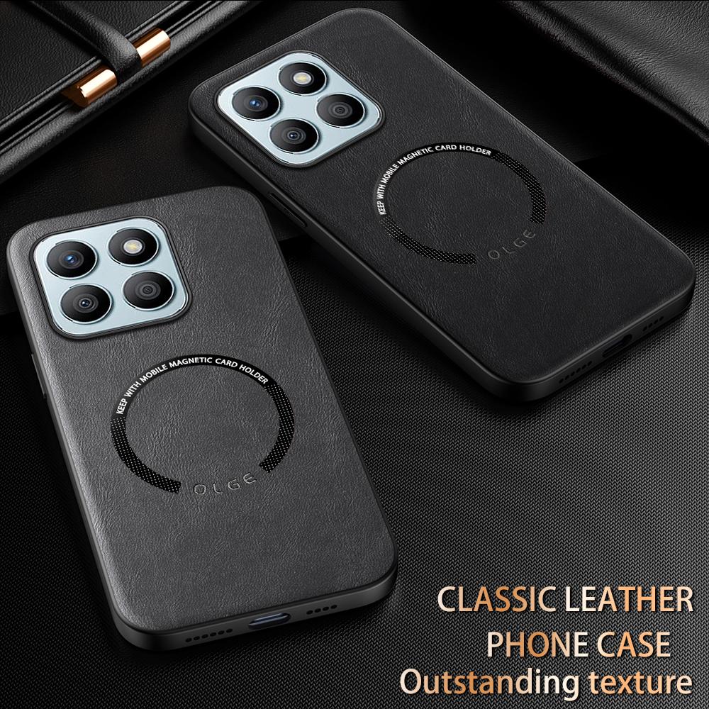 For Honor X8B Fine Hole PU Cow Pattern Leather Outer Magnetic Ring Soft Edge Anti-Drop Anti-Fingerprint Phone Case