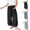 Damen Elastische Hose mit Hohem Bund Lässige Passform Weites Bein Lange Hose Hose mit Taschen