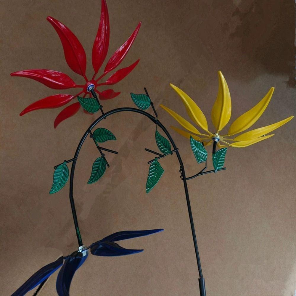 Landscape Art Decoration Metal Wind Spinner Creative Durable Gardening Plug with Spinning Flowers Wind Rotator Park