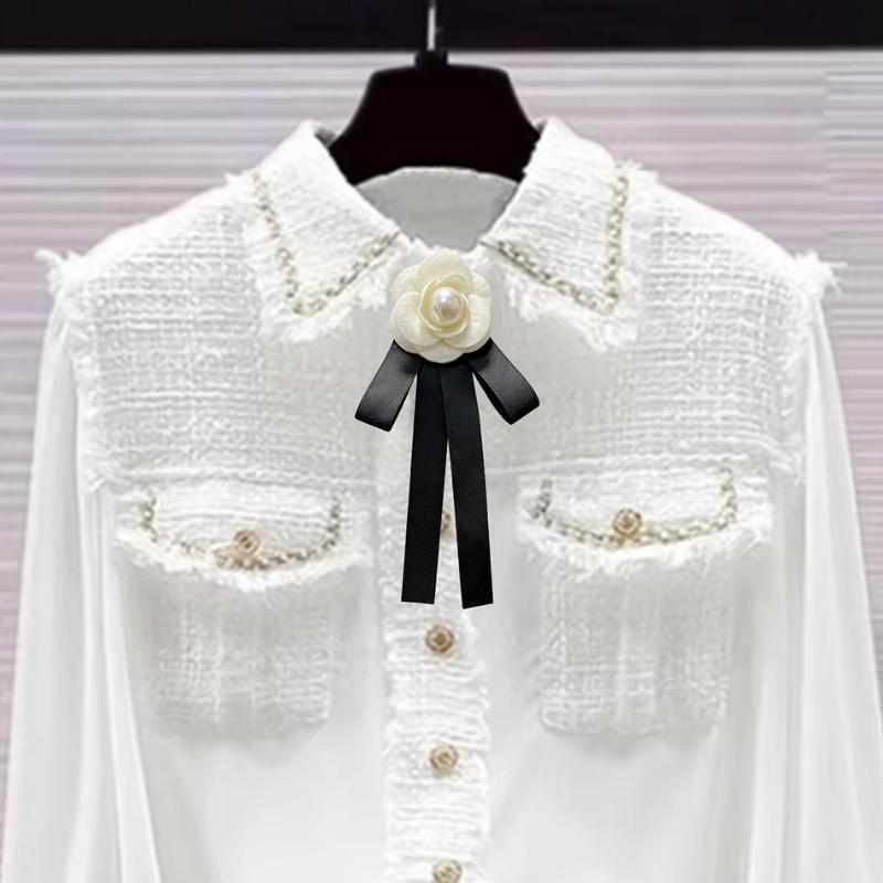 New Black Bowtie Ribbon Bow Brooch Fabric Camellia Flower Brooch Pins Vintage Wedding Party Brooches For Women Accessories