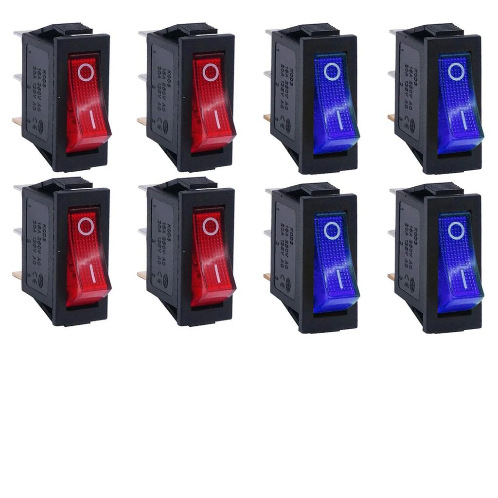 8Pcs AC 250V/15A, 125V/20A Illuminated LED On/Off SPST 3 Pin 2 Position Mini Boat Rocker Toggle Switch Snap for Househould DIY