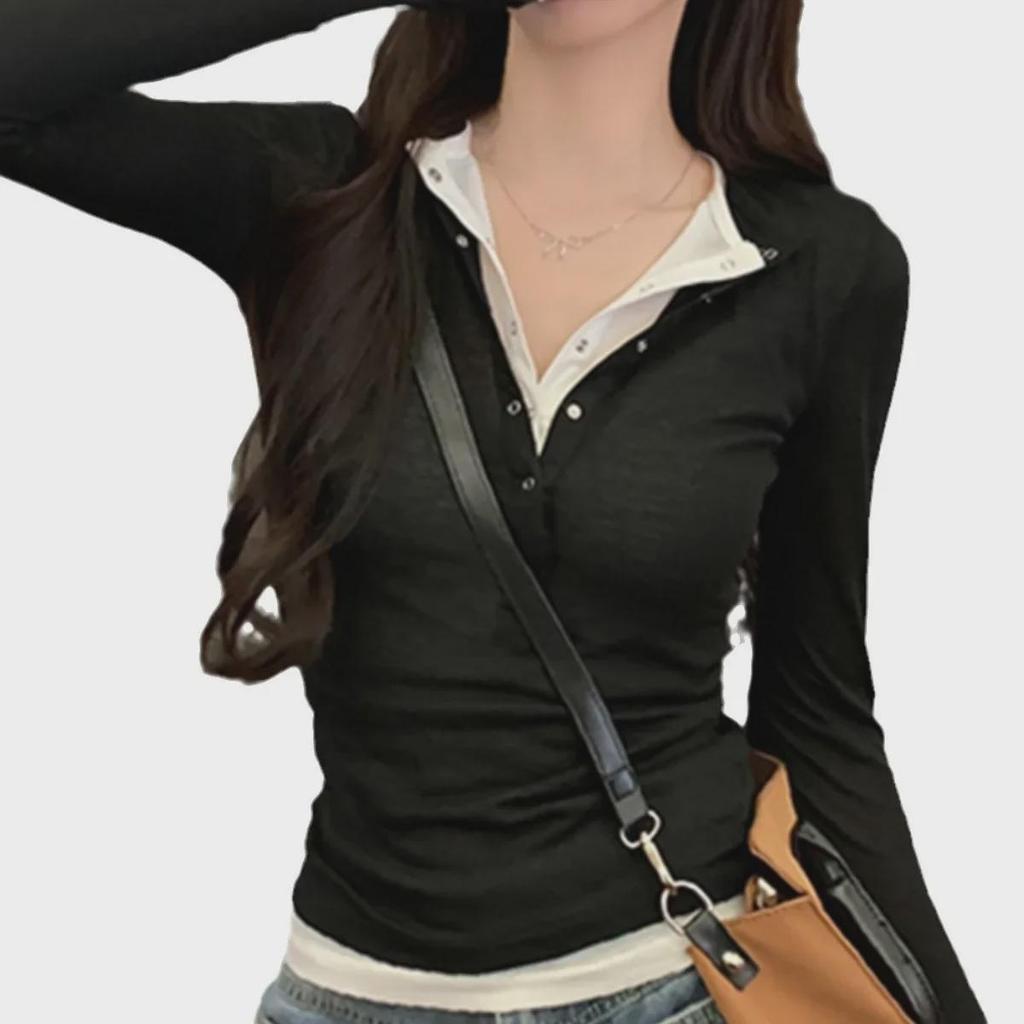 2024 Slim Fit Two-Piece Look Long-Sleeve T-Shirt for Early Autumn