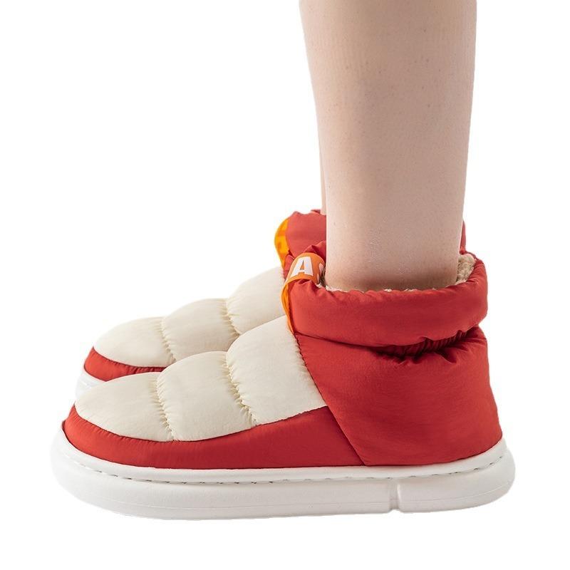 Fall/Winter Mid-Calf Down-Filled Cotton Boots Color-Blocking Couple's Style Outerwear for Men and Women Warm Fleece Lining Thickened Design