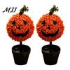Outdoor Fall Yard Decorations Artificial Pumpkin Topiary Tree, Halloween Face Faux Boxwood Plants with Stake, Decorative Orange Autumn