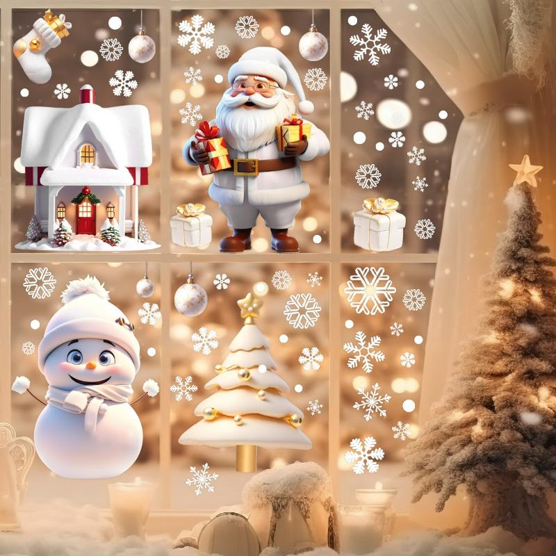 New Year Windows Stickers Cartoon Snowman Santa Claus Christmas Window Wall Sticker Christmas Decoration Self-adhesive Decals