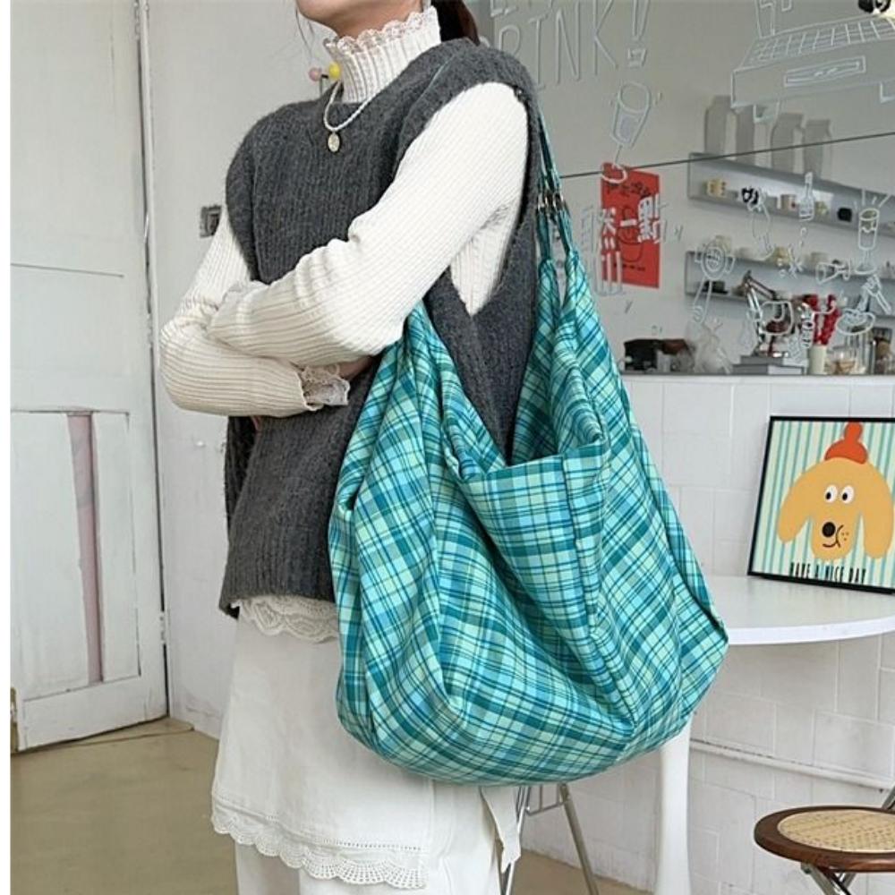 Colorful Single-shoulder Bag Plaid Women's Handbag Versatile Plaid Tote Bag  Commuting