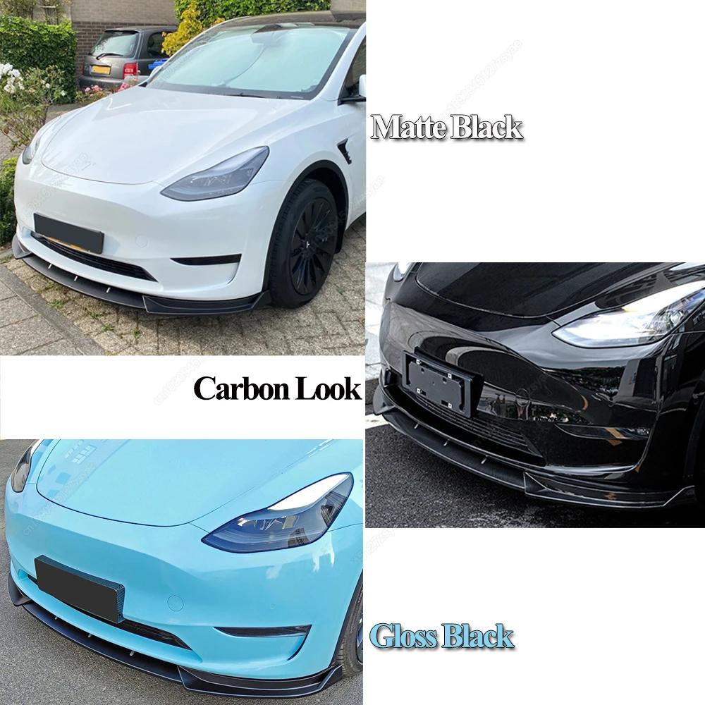 3PCS Car Front Bumper Lip Deflector Splitter Chin Diffuser Body Kit Spoiler Tuning Accessories For Tesla Model Y 2020-2024 Black