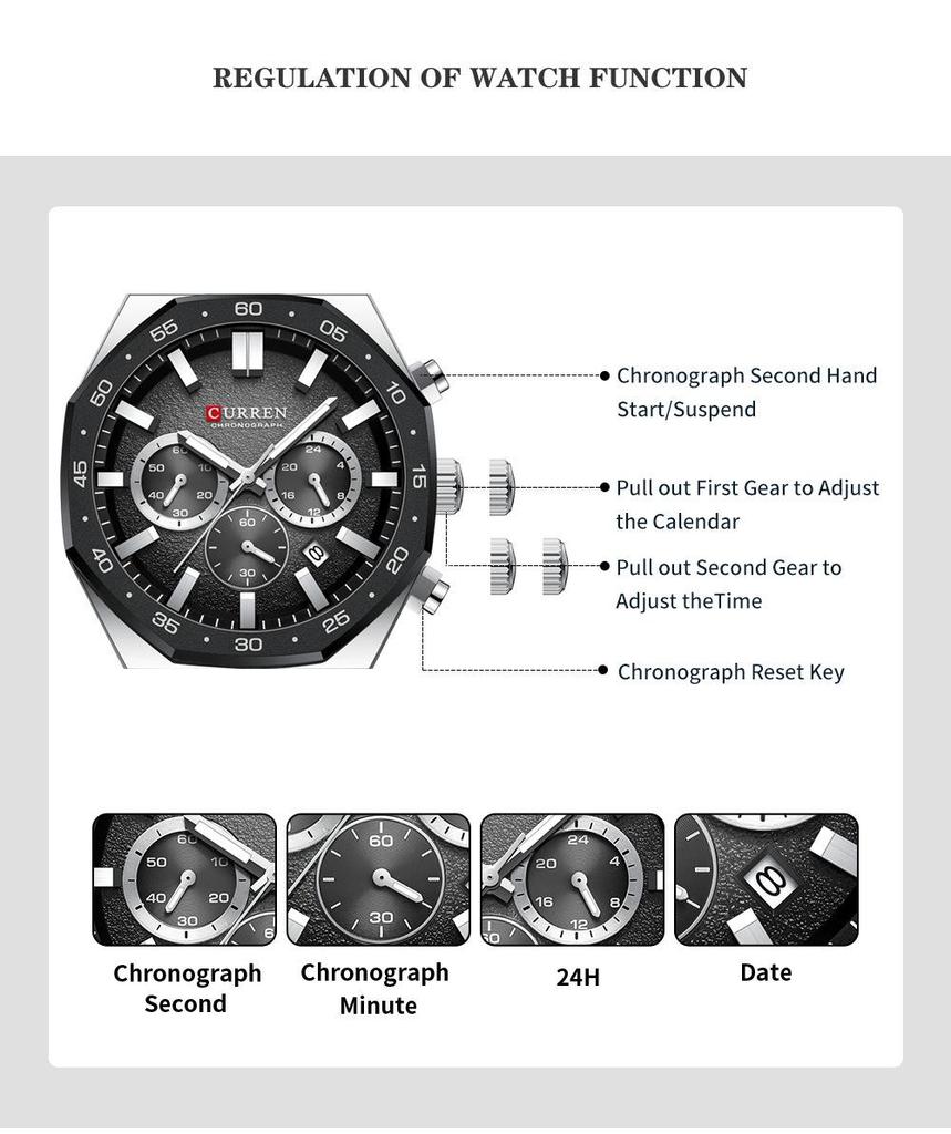 CURREN 8489 Men's Waterproof Six-Hand Quartz Sports Watch with Calendar Strap