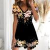 Summer Fashion Women's V Neck Short Sleeve Flower Printed Dress Sex Short Skirt Dresses
