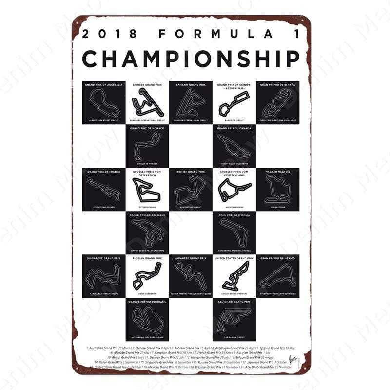 Vintage F1 Championship Metal Tin Sign, Racing Track Poster, Bar Cafe Club Wall Decoration, Grand Prix Circuit Iron Plaque,ZSS84