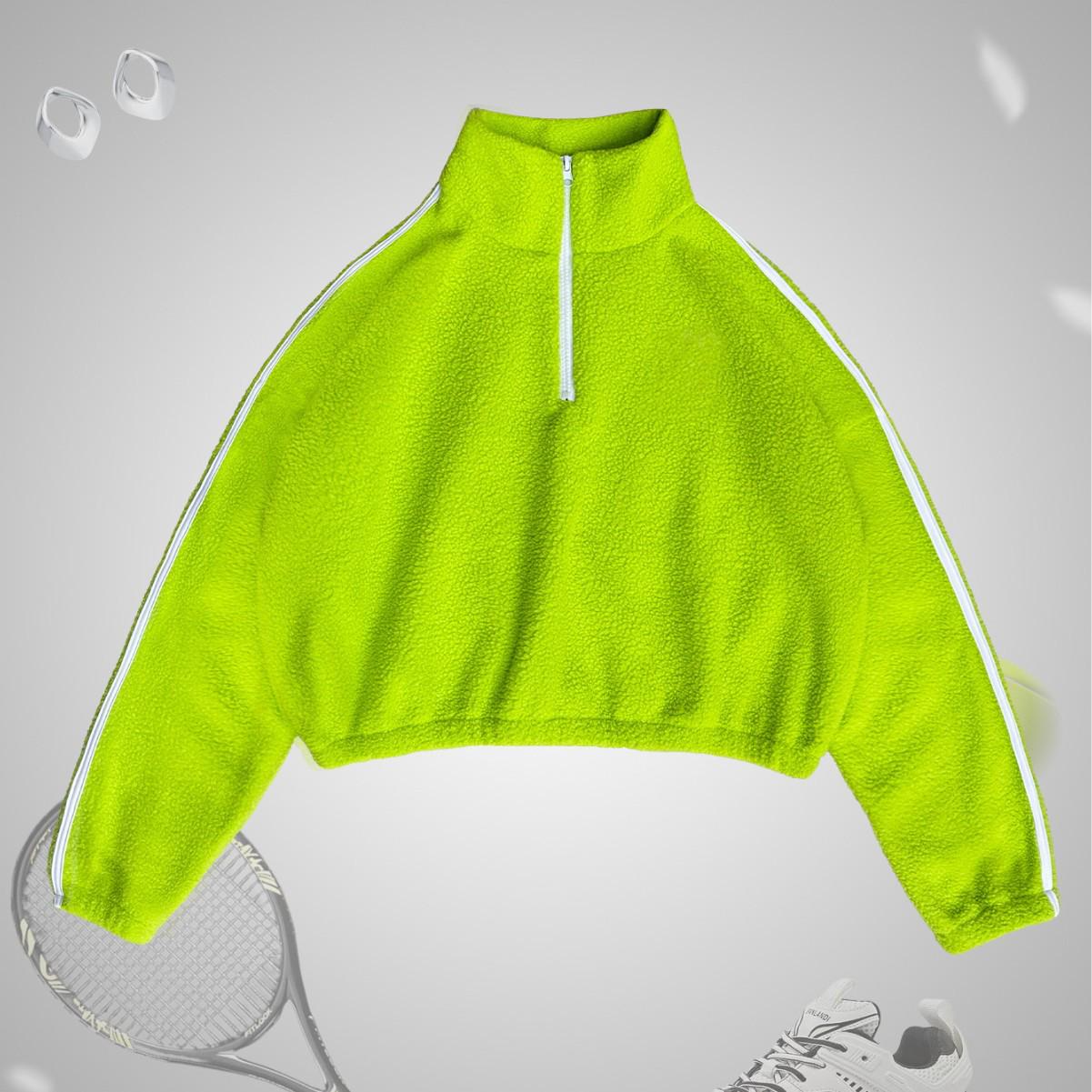 Color Block Fleece Half-Zip Stand Collar Jacket with Letter Embroidery Medium