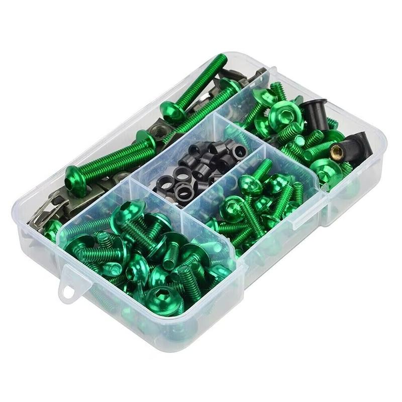 

223 шт. Полный комплект болтов обтекателя Крепежные клипсы Набор гаек и винтов Подходит для YZFR1/R3/R6 R25 FZ1/6/8 MT NMAX TMAX XMAX XJR FJR зелёный