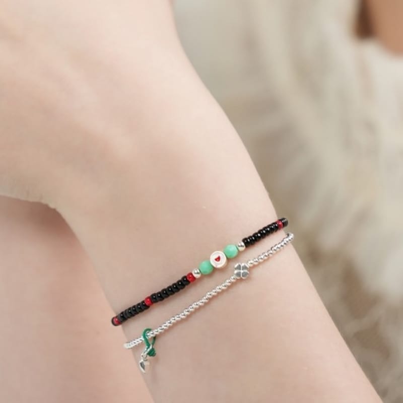 BONBEAU Soul Heart Charm Glass Beads Bracelet Colored Heart Charm Point Glass Bead Bracelet