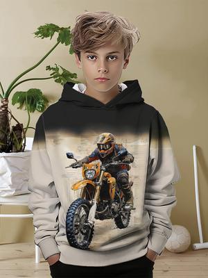 Lässiger Hoodie für Jungen, 3D-Druck New Harajuku Cartoon-Rennfahrer-Print Sportlicher Stil Persönlichkeit Streetprint, Hoodie für den täglichen Bedarf
