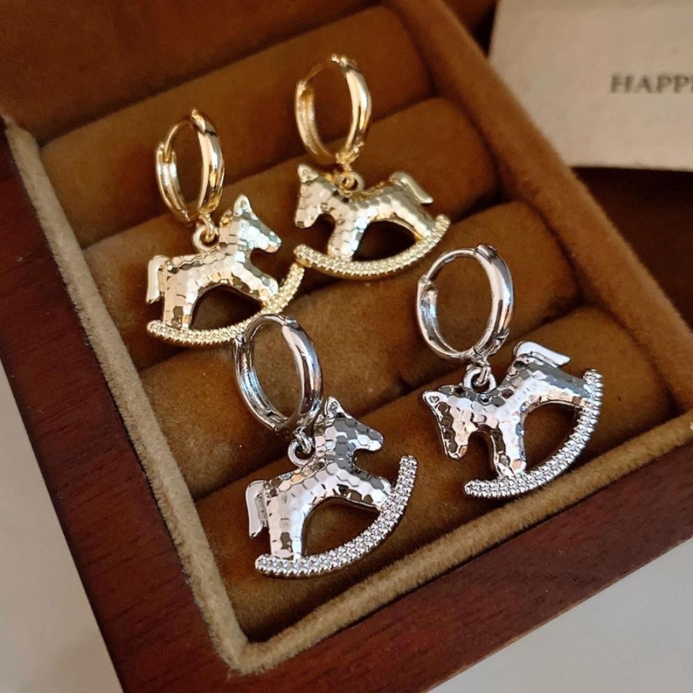 Chinese Horse New Year Cartoon Pony Earrings Rocking Pony Drop Earrings Zodiac Horse Earrings  Lady