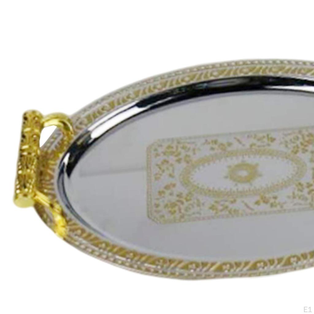 Modern Elegant Decorative Tray with Handles Oval Serving for Living Room Parties Coffee Table