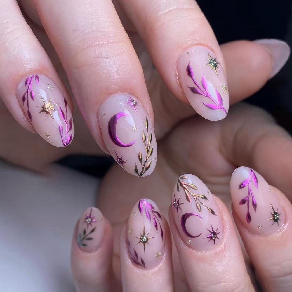 

3D Embossed Star Moon Vine Flower Nude Oval Nail Art Stickers