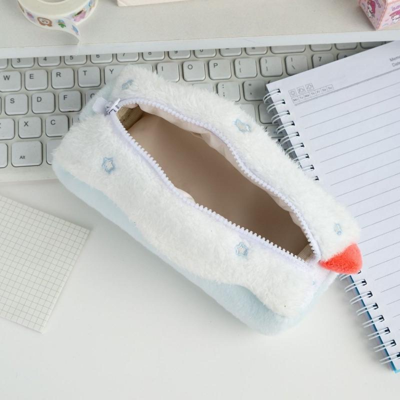 1 Peça Fofo Creme Rolo Suíço Macio Pelúcia Estojo para Lápis Zíper Grande Capacidade Estudante Escolar Saco de Armazenamento para Material