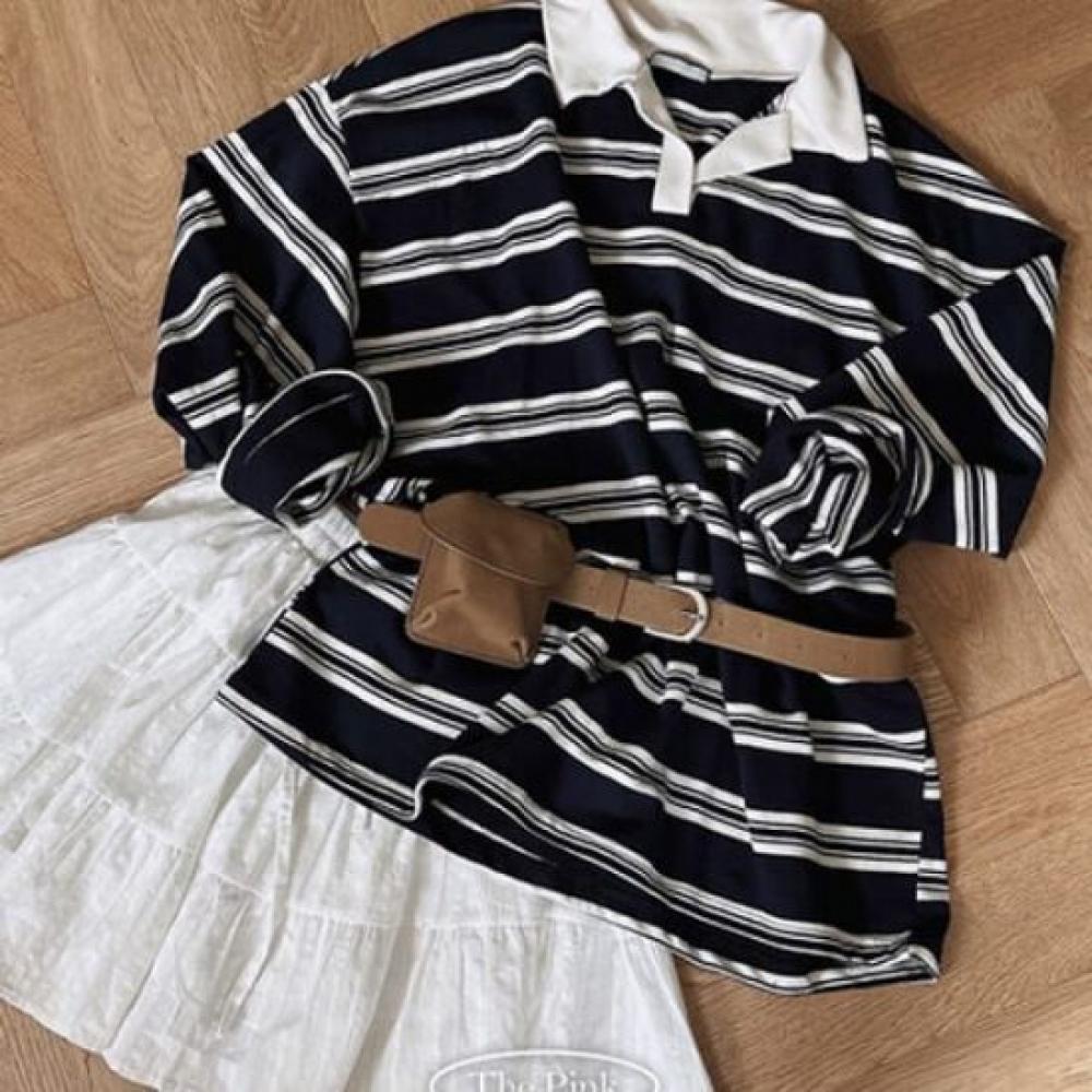 The Pink Oversized Color STripe Long Sleeve T shirT