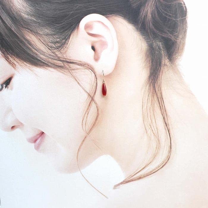 12mm Blood Red Coral American Style Pierced Droplet 18K Made In Japan Earrings, Shape, Gold, Undyed, Kochi,