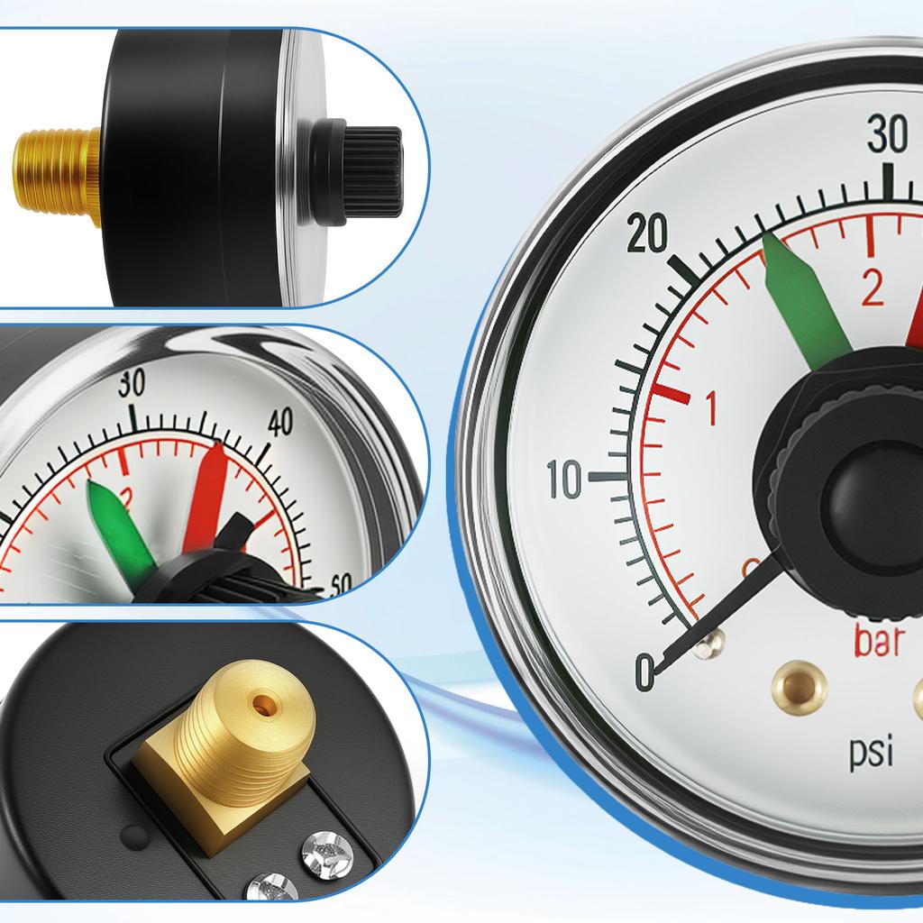 2/4Pcs Pool Filter Pressure Gauge 0 to 60Psi 2inch Dial Accurate Water Pressure Monitoring Gauge Meter Air Compressor Pump Parts