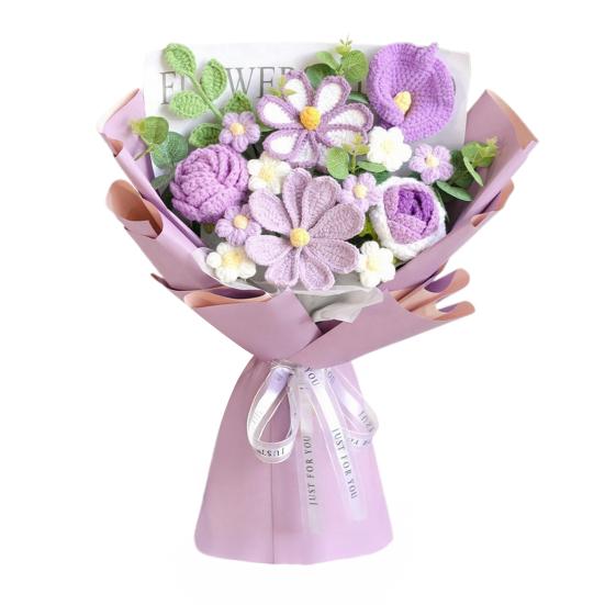 Künstliche Blumen Handgemachte Häkelblumenstrauß Weiches Baumwollgarn Keine Pflege Flexible Stiele Künstliche Rosenblume Hochzeitsdekoration