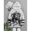 Men Streetwear Jesus Crown of Thorns Cross Print Hoodie Rich Art Graphic Loose Drawstring Pullover Sweatshirt