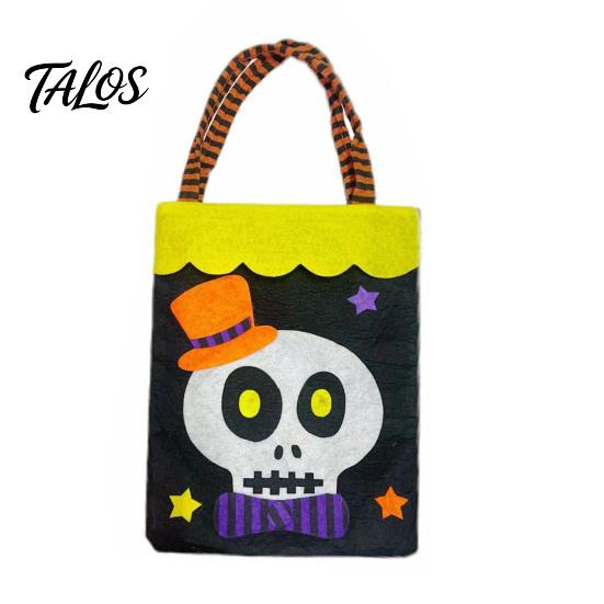 Decorative Halloween Accessory Candy Bags, Non-Woven Trick or Treat Tote Bags with Handles, Bulk Party Supplies Packaging Cute Black Cat Pumpkin Print