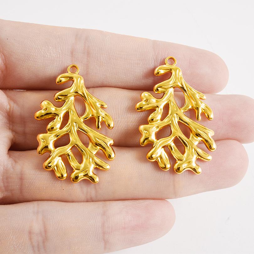 6pcs Real Gold Plated Marine Organism Shell Lobster Coral Stainless Steel Charms For Jewelry Making Supplies DIY Animal Pendant