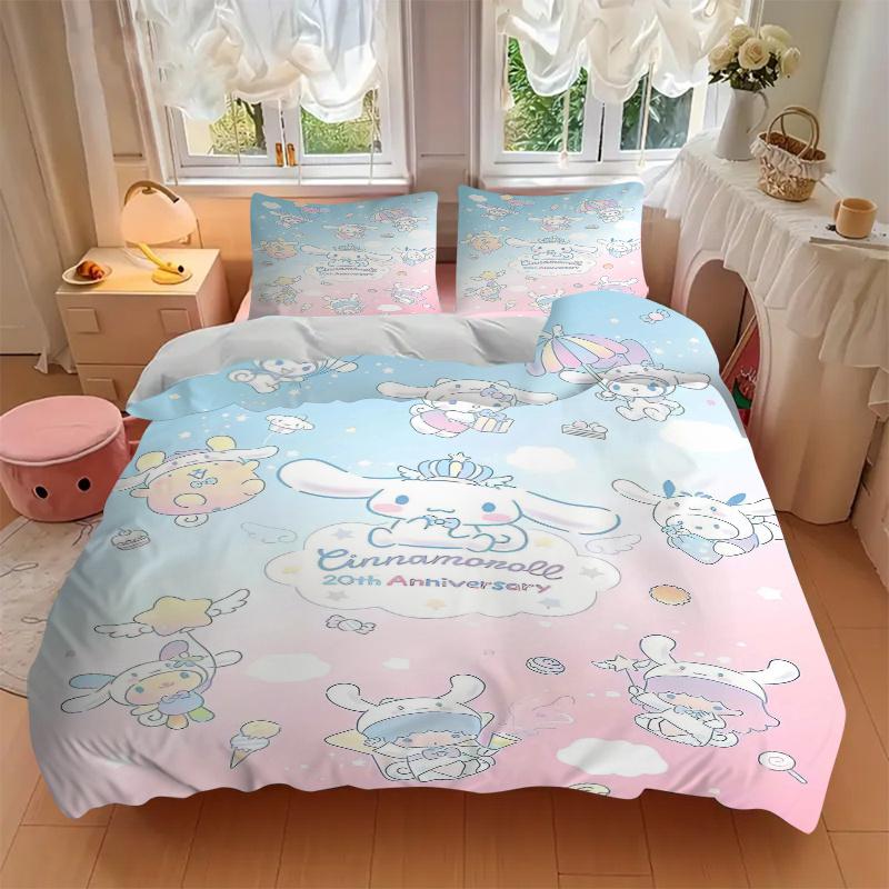 3pcs Cinnamoroll's 20th Anniversary Celebration Print Cover Set Ultra Soft, Breathable, and Comfortable Bedding with Stylish Design for Bedroom a