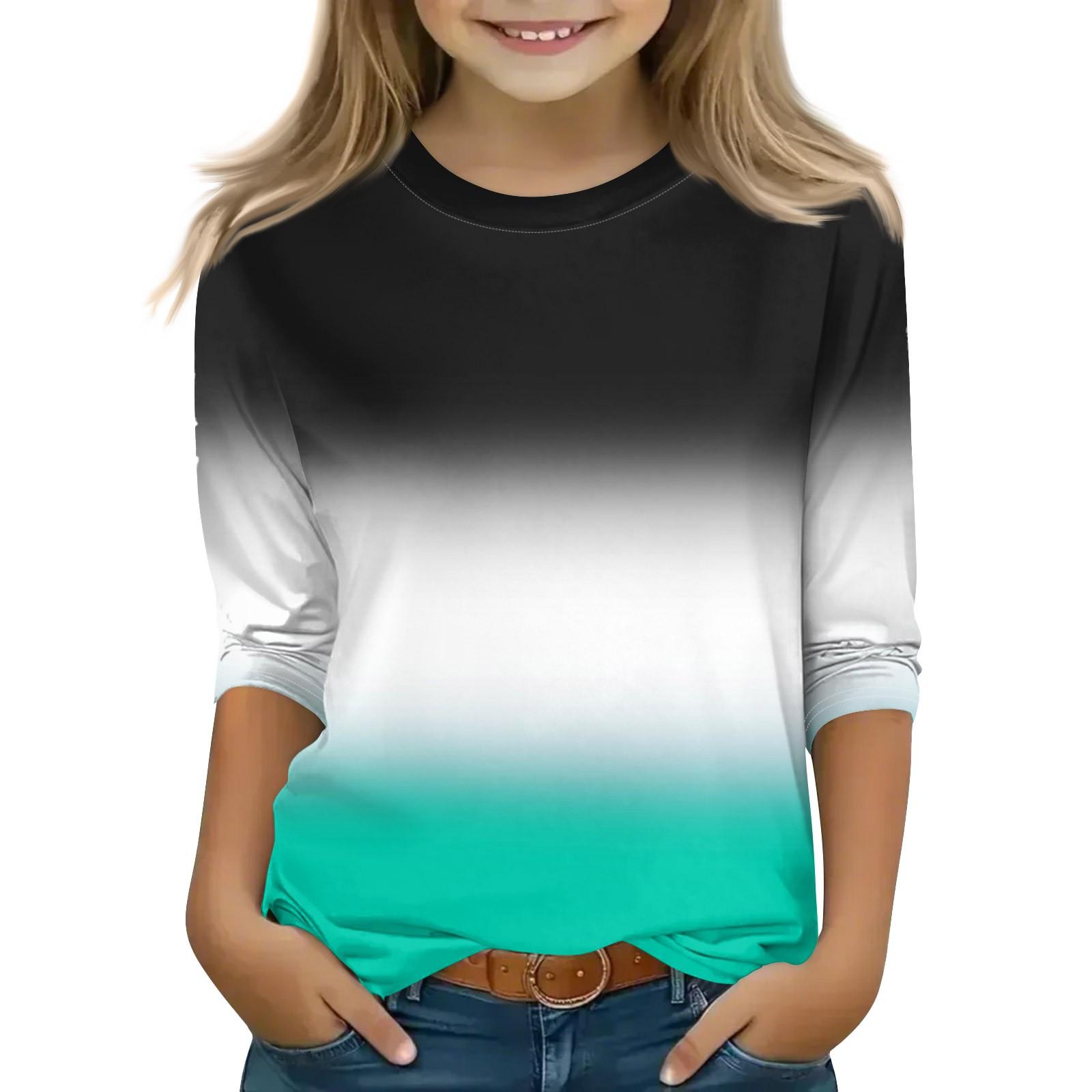 

Топы с принтом для девочек 5-16 лет с круглым вырезом и рукавами 3/4 Футболки Модные топы Наряды Футболки 150