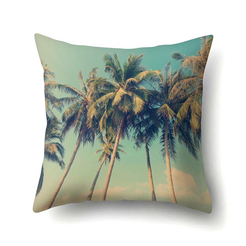Polyester Pillowcase Nordic Ins Style Plant Flower Print Peach Leather Velvet Pillowcase Car Waist Cushion Cover