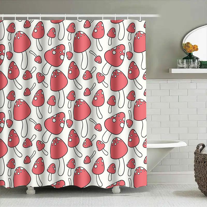 Red Mushroom Pattern Shower Curtain Cute Unique Decor For Your Bathroom