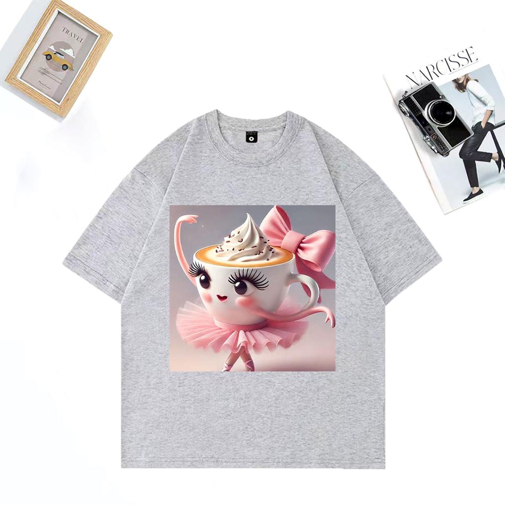 Ballerina Cappuccino Fashion Cotton TShirt Unisex WOMENs Hip Hop Streetwear Cute Tees Casual Short Sleeve Vintage Loose Tshirts