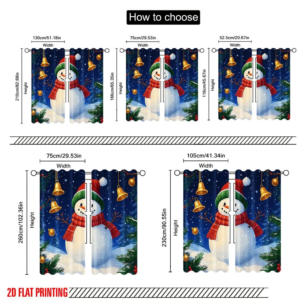 2 Stück, 2D-Ebene Druckmuster Vorhänge Niedlicher Schneemann Winter Weihnachten Festlich (3) Vielseitiger Stoff (ohne Stange) Geschenke Perfekt